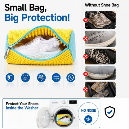 Shoe Washing Machine Bags - Reusable Sneaker Laundry Shoe Bag with 360° Deep Clean Mesh - Self Locking Zipper, Noise Reduction Washing Bag Fits All Shoes Sizes and Types - Yellow, Pack of 2