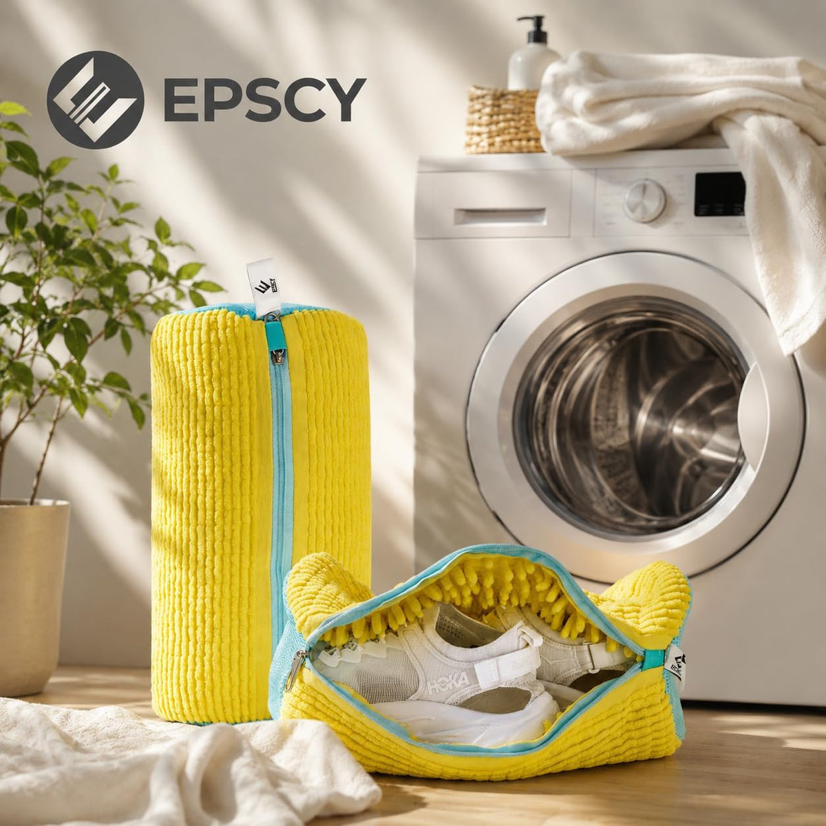 Shoe Washing Machine Bags - Reusable Sneaker Laundry Shoe Bag with 360° Deep Clean Mesh - Self Locking Zipper, Noise Reduction Washing Bag Fits All Shoes Sizes and Types - Yellow, Pack of 2