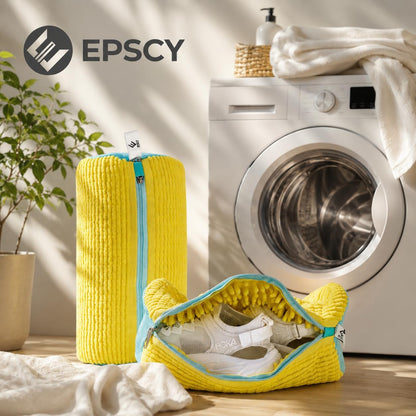 Shoe Washing Machine Bags - Reusable Sneaker Laundry Shoe Bag with 360° Deep Clean Mesh - Self Locking Zipper, Noise Reduction Washing Bag Fits All Shoes Sizes and Types - Yellow, Pack of 2