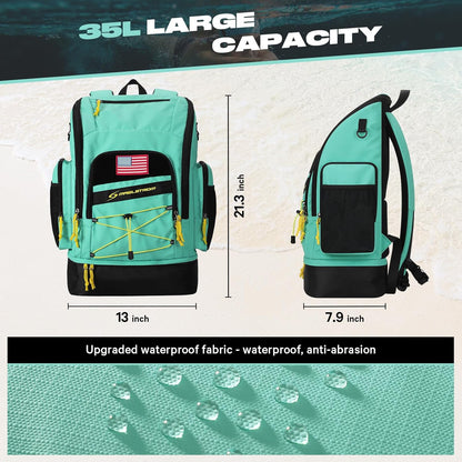 Waterproof Swim Backpack, Gear Sports Bag With Shoe Compartment | 35l Capacity, Durable Polyester, Ergonomic Back Padding, Lightweight. Ideal For Swimming, Snorkeling, Kayaking, Gym, Travel