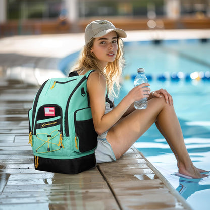 Waterproof Swim Backpack, Gear Sports Bag With Shoe Compartment | 35l Capacity, Durable Polyester, Ergonomic Back Padding, Lightweight. Ideal For Swimming, Snorkeling, Kayaking, Gym, Travel