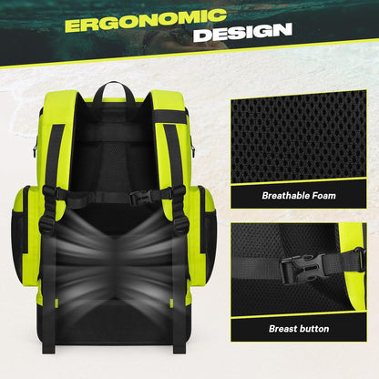 Waterproof Swim Backpack, Gear Sports Bag With Shoe Compartment | 35l Capacity, Durable Polyester, Ergonomic Back Padding, Lightweight. Ideal For Swimming, Snorkeling, Kayaking, Gym, Travel