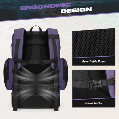 Waterproof Swim Backpack, Gear Sports Bag With Shoe Compartment | 35l Capacity, Durable Polyester, Ergonomic Back Padding, Lightweight. Ideal For Swimming, Snorkeling, Kayaking, Gym, Travel