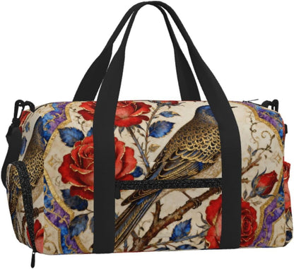 Beautiful flowers Duffel Bag with Shoe Compartment-Sports Gym Weekender for Men Women, Waterproof Travel Tote with Wet Pocket for Dirty Shoes