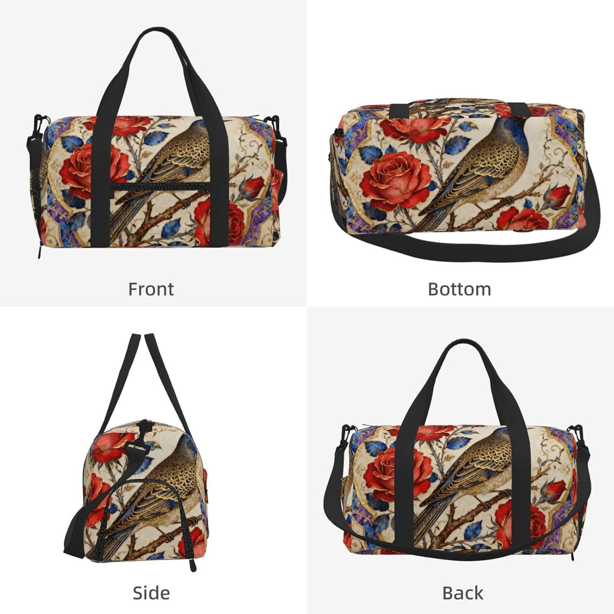 Beautiful flowers Duffel Bag with Shoe Compartment-Sports Gym Weekender for Men Women, Waterproof Travel Tote with Wet Pocket for Dirty Shoes