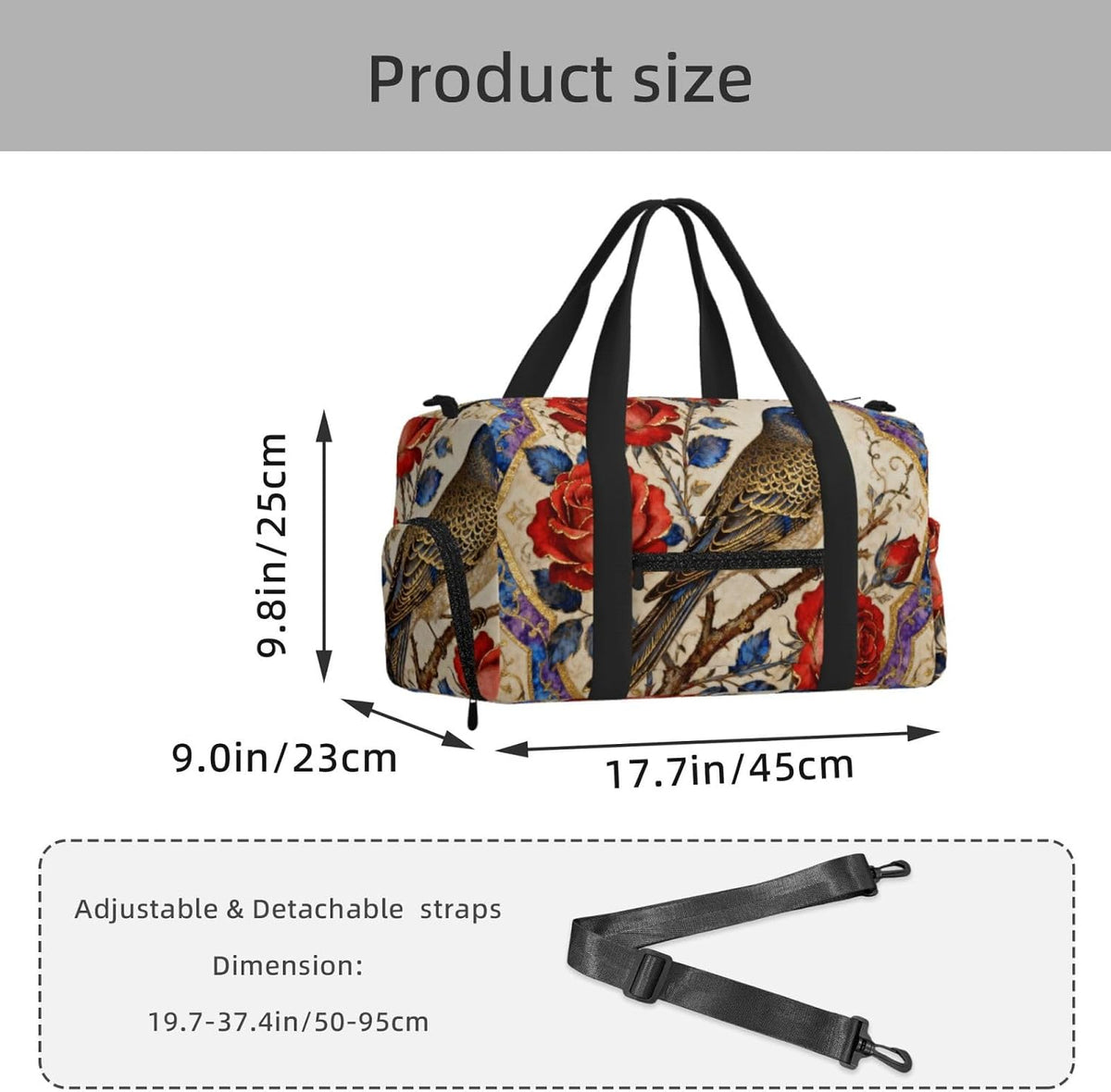 Beautiful flowers Duffel Bag with Shoe Compartment-Sports Gym Weekender for Men Women, Waterproof Travel Tote with Wet Pocket for Dirty Shoes
