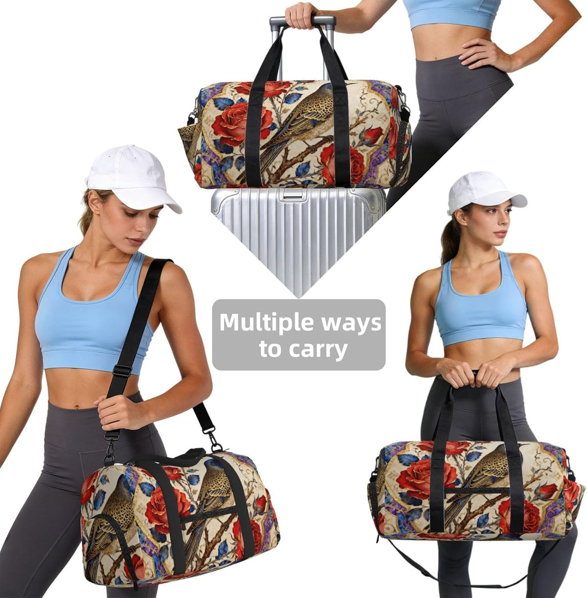 Beautiful flowers Duffel Bag with Shoe Compartment-Sports Gym Weekender for Men Women, Waterproof Travel Tote with Wet Pocket for Dirty Shoes