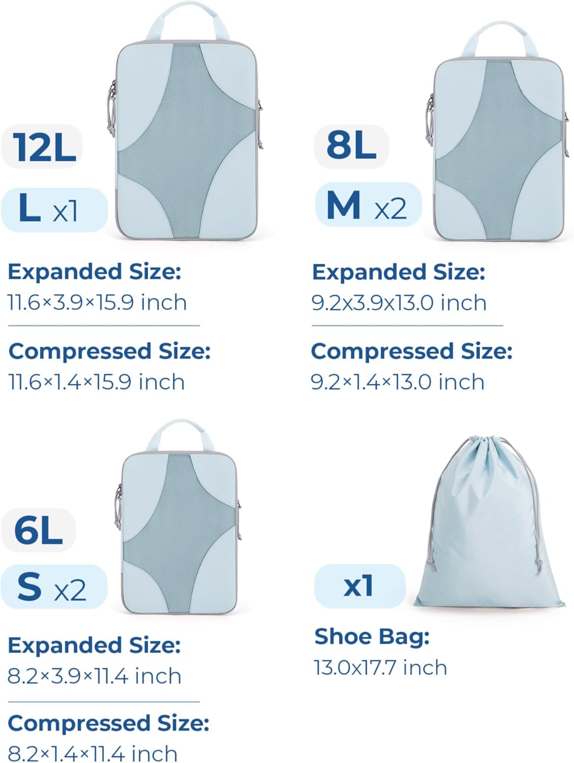 Compression Packing Cubes, Travel Bag Cruise Ship Essentials | Lightweight, Compressible Suitcase Organizer Set fit Standard Carry-On & Checked Luggage, 6 Set, 14 Set Washable Packing Bags