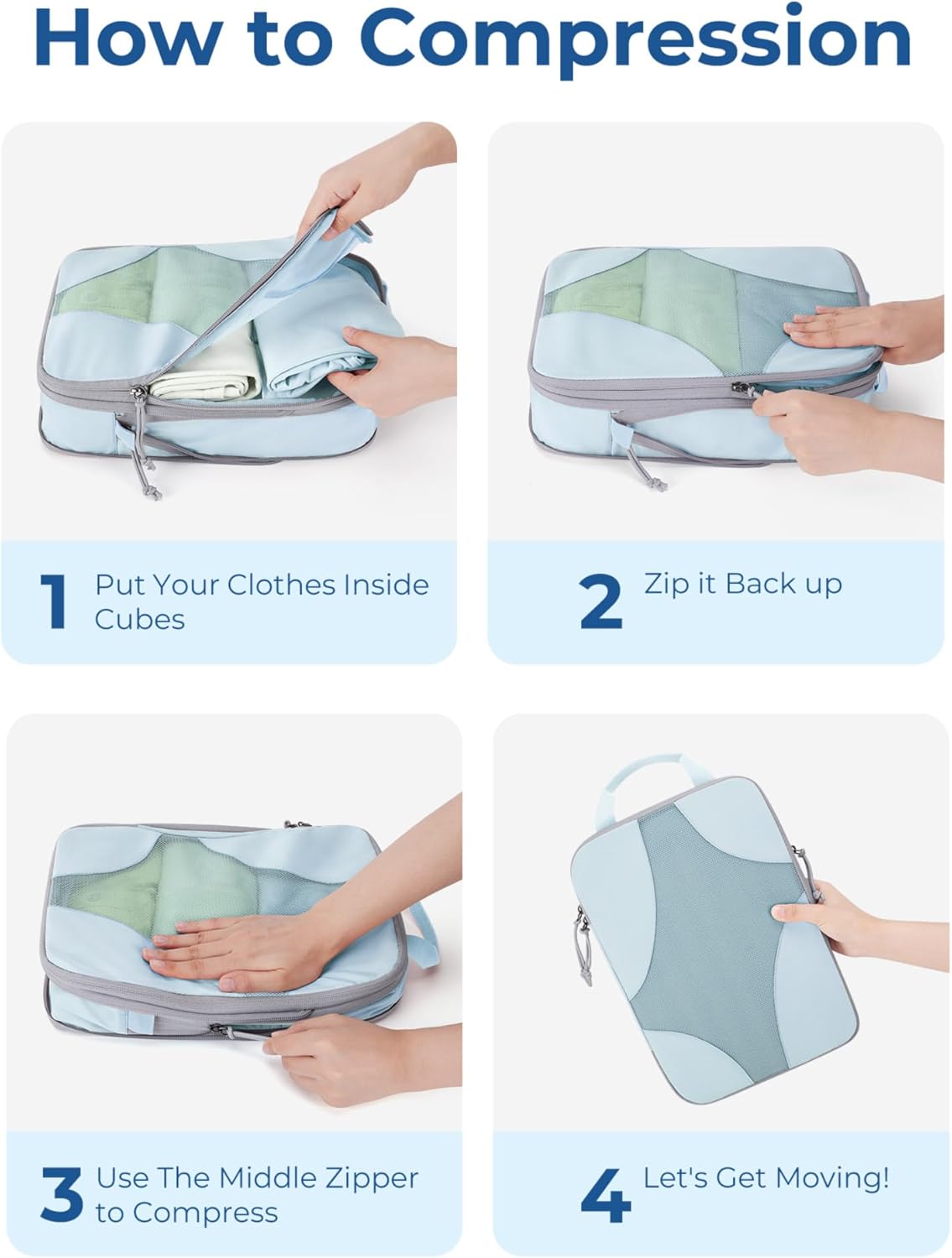 Compression Packing Cubes, Travel Bag Cruise Ship Essentials | Lightweight, Compressible Suitcase Organizer Set fit Standard Carry-On & Checked Luggage, 6 Set, 14 Set Washable Packing Bags
