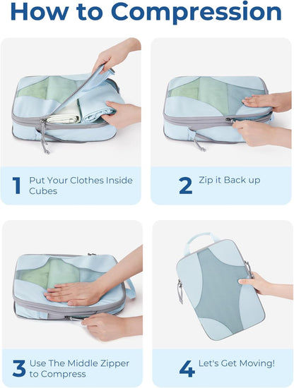 Compression Packing Cubes, Travel Bag Cruise Ship Essentials | Lightweight, Compressible Suitcase Organizer Set fit Standard Carry-On & Checked Luggage, 6 Set, 14 Set Washable Packing Bags