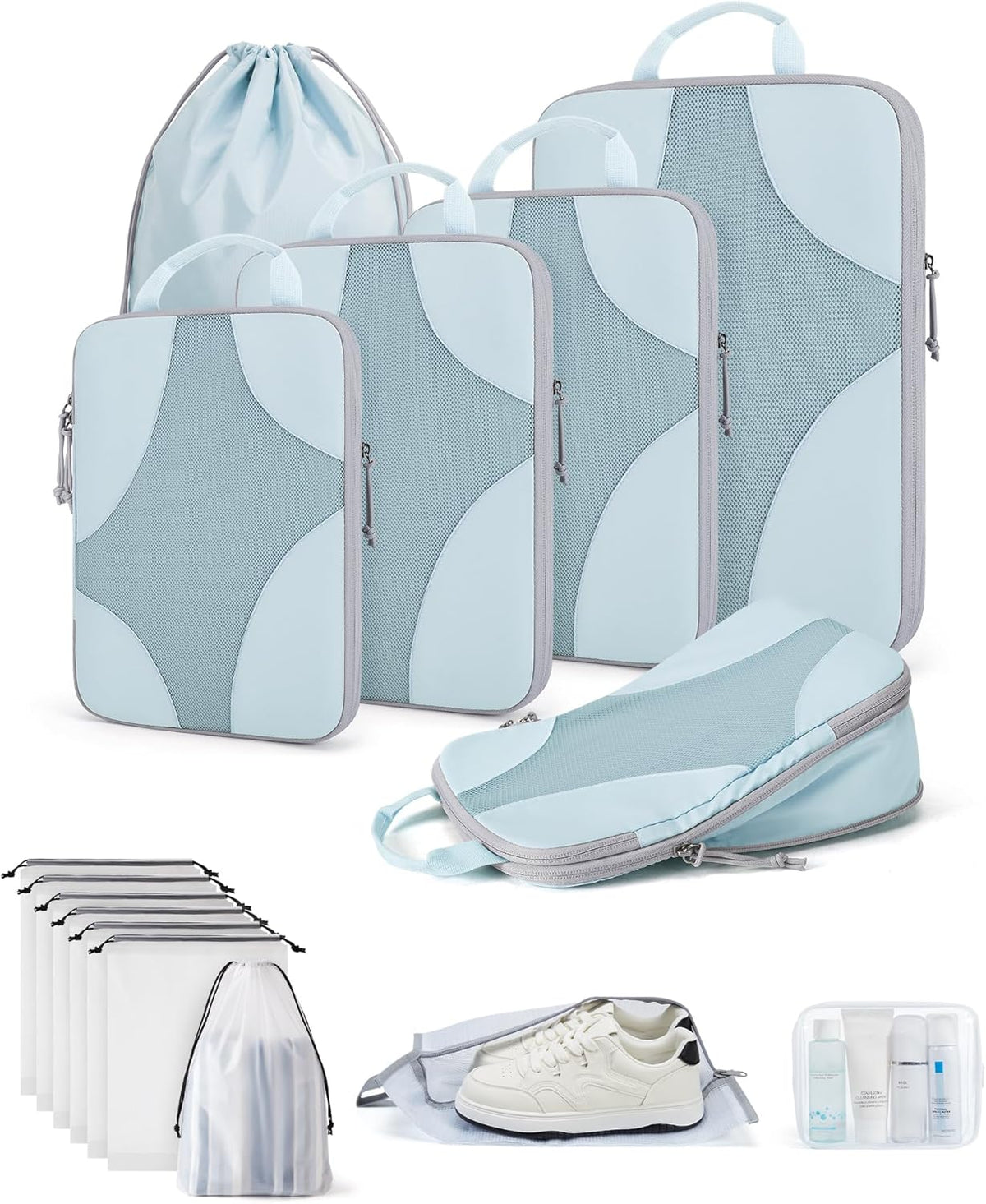 Compression Packing Cubes, Travel Bag Cruise Ship Essentials | Lightweight, Compressible Suitcase Organizer Set fit Standard Carry-On & Checked Luggage, 6 Set, 14 Set Washable Packing Bags