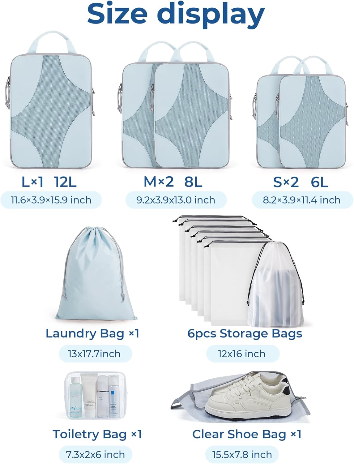Compression Packing Cubes, Travel Bag Cruise Ship Essentials | Lightweight, Compressible Suitcase Organizer Set fit Standard Carry-On & Checked Luggage, 6 Set, 14 Set Washable Packing Bags
