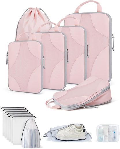 Compression Packing Cubes, Travel Bag Cruise Ship Essentials | Lightweight, Compressible Suitcase Organizer Set fit Standard Carry-On & Checked Luggage, 6 Set, 14 Set Washable Packing Bags