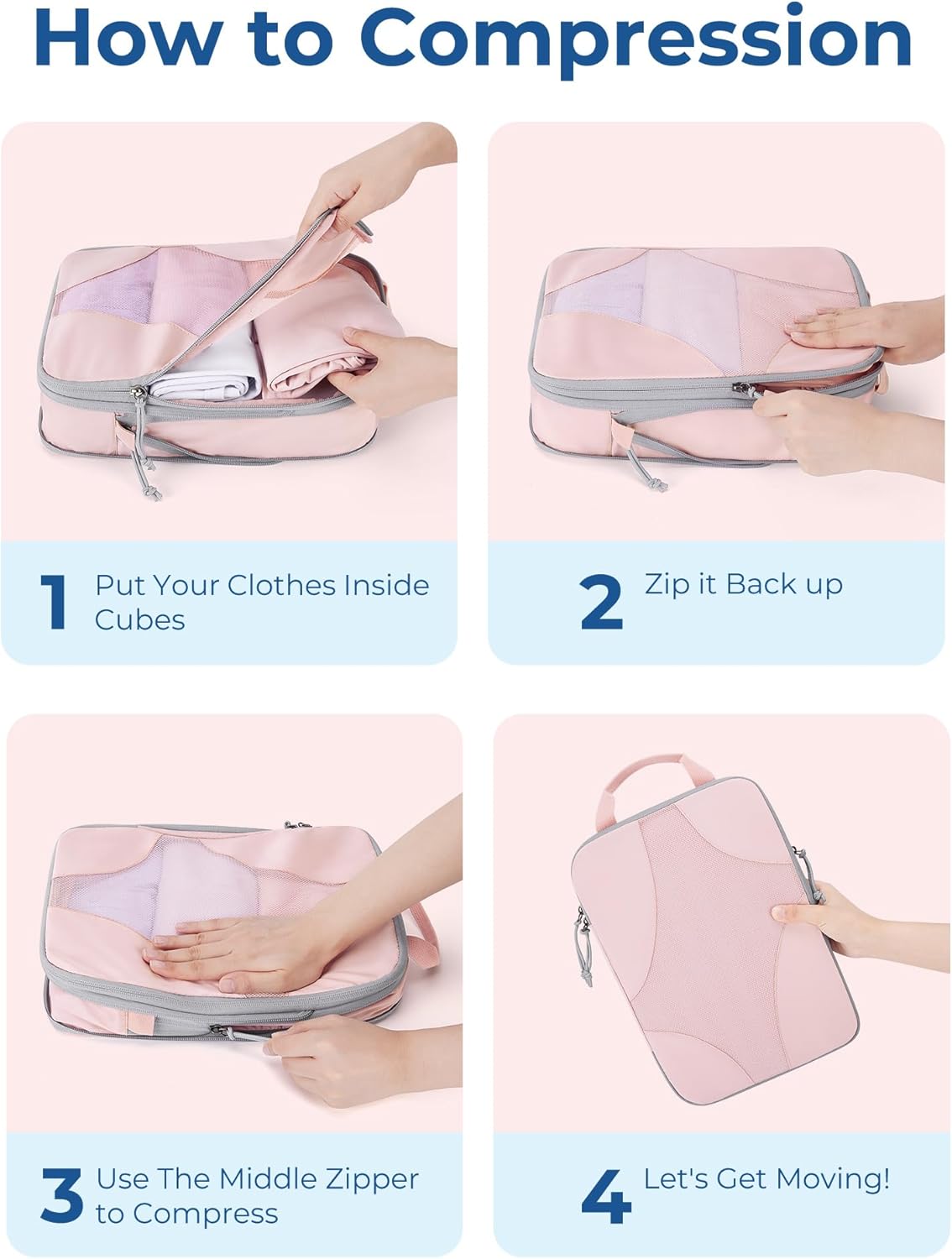 Compression Packing Cubes, Travel Bag Cruise Ship Essentials | Lightweight, Compressible Suitcase Organizer Set fit Standard Carry-On & Checked Luggage, 6 Set, 14 Set Washable Packing Bags