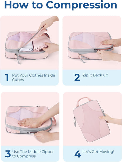 Compression Packing Cubes, Travel Bag Cruise Ship Essentials | Lightweight, Compressible Suitcase Organizer Set fit Standard Carry-On & Checked Luggage, 6 Set, 14 Set Washable Packing Bags