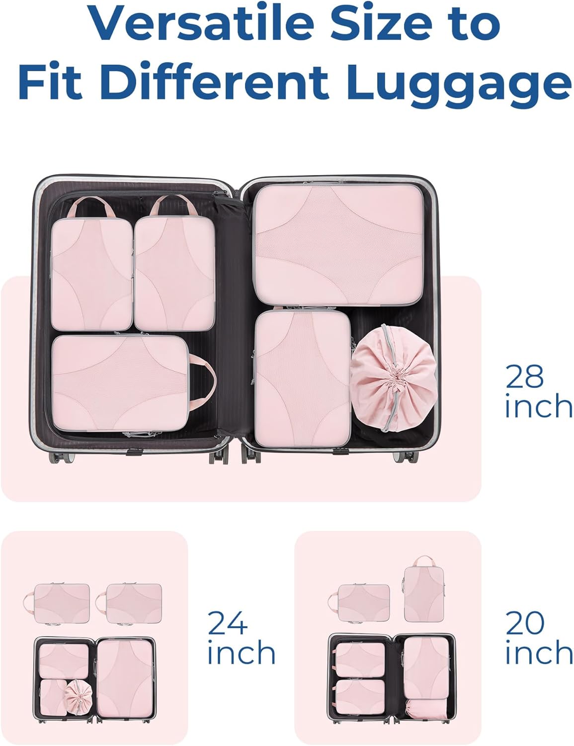 Compression Packing Cubes, Travel Bag Cruise Ship Essentials | Lightweight, Compressible Suitcase Organizer Set fit Standard Carry-On & Checked Luggage, 6 Set, 14 Set Washable Packing Bags
