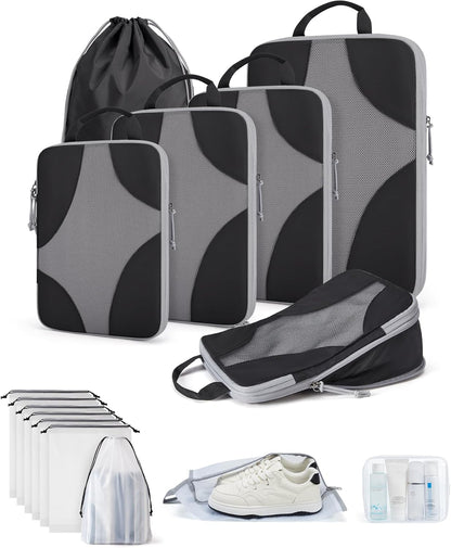 Compression Packing Cubes, Travel Bag Cruise Ship Essentials | Lightweight, Compressible Suitcase Organizer Set fit Standard Carry-On & Checked Luggage, 6 Set, 14 Set Washable Packing Bags
