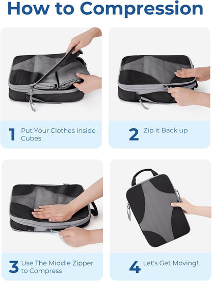 Compression Packing Cubes, Travel Bag Cruise Ship Essentials | Lightweight, Compressible Suitcase Organizer Set fit Standard Carry-On & Checked Luggage, 6 Set, 14 Set Washable Packing Bags