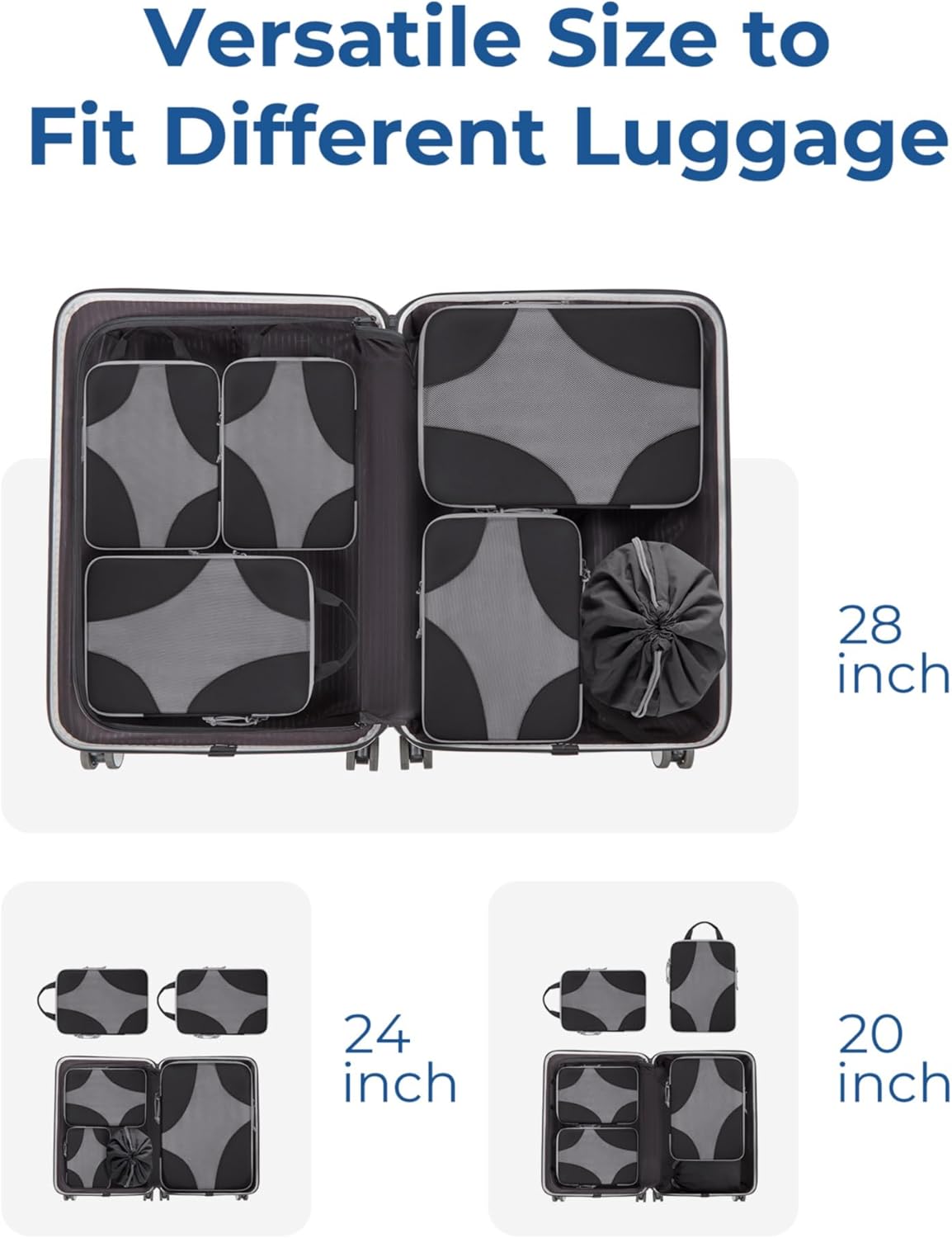 Compression Packing Cubes, Travel Bag Cruise Ship Essentials | Lightweight, Compressible Suitcase Organizer Set fit Standard Carry-On & Checked Luggage, 6 Set, 14 Set Washable Packing Bags