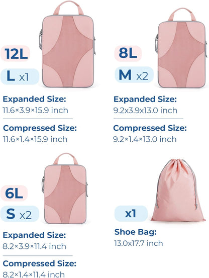 Compression Packing Cubes, Travel Bag Cruise Ship Essentials | Lightweight, Compressible Suitcase Organizer Set fit Standard Carry-On & Checked Luggage, 6 Set, 14 Set Washable Packing Bags