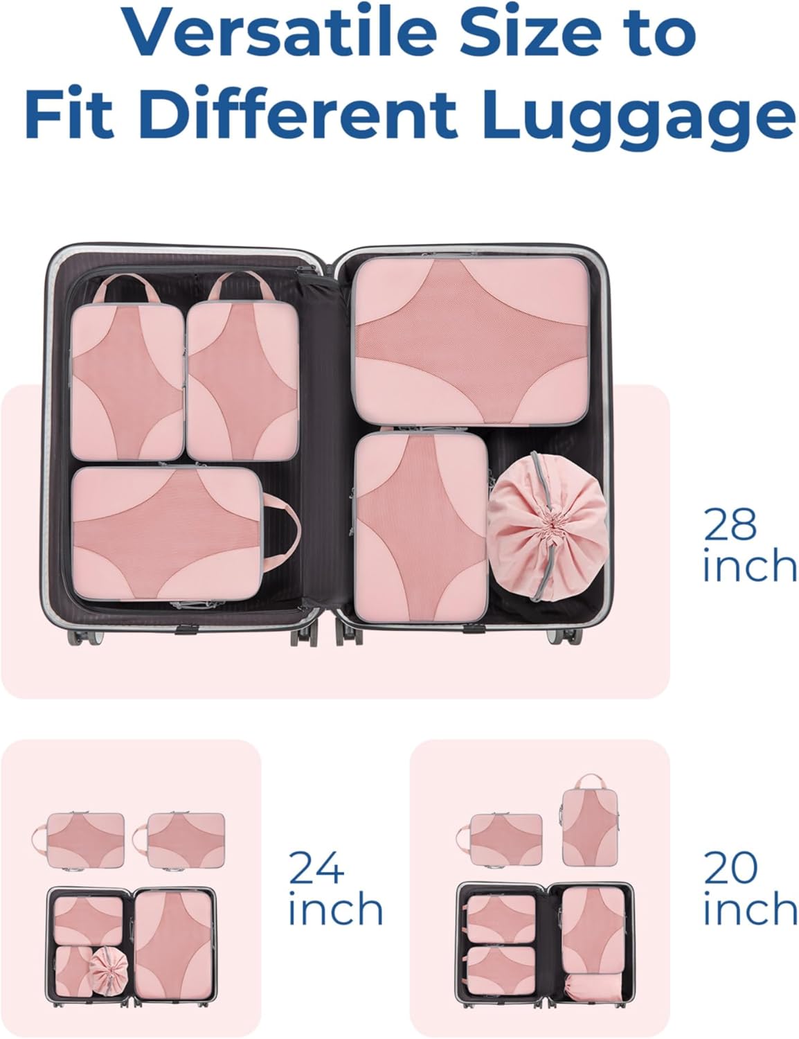 Compression Packing Cubes, Travel Bag Cruise Ship Essentials | Lightweight, Compressible Suitcase Organizer Set fit Standard Carry-On & Checked Luggage, 6 Set, 14 Set Washable Packing Bags