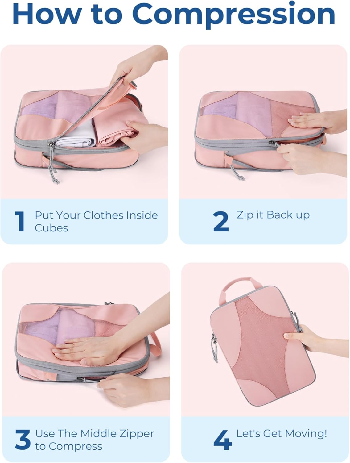 Compression Packing Cubes, Travel Bag Cruise Ship Essentials | Lightweight, Compressible Suitcase Organizer Set fit Standard Carry-On & Checked Luggage, 6 Set, 14 Set Washable Packing Bags