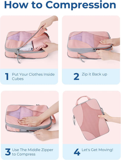 Compression Packing Cubes, Travel Bag Cruise Ship Essentials | Lightweight, Compressible Suitcase Organizer Set fit Standard Carry-On & Checked Luggage, 6 Set, 14 Set Washable Packing Bags