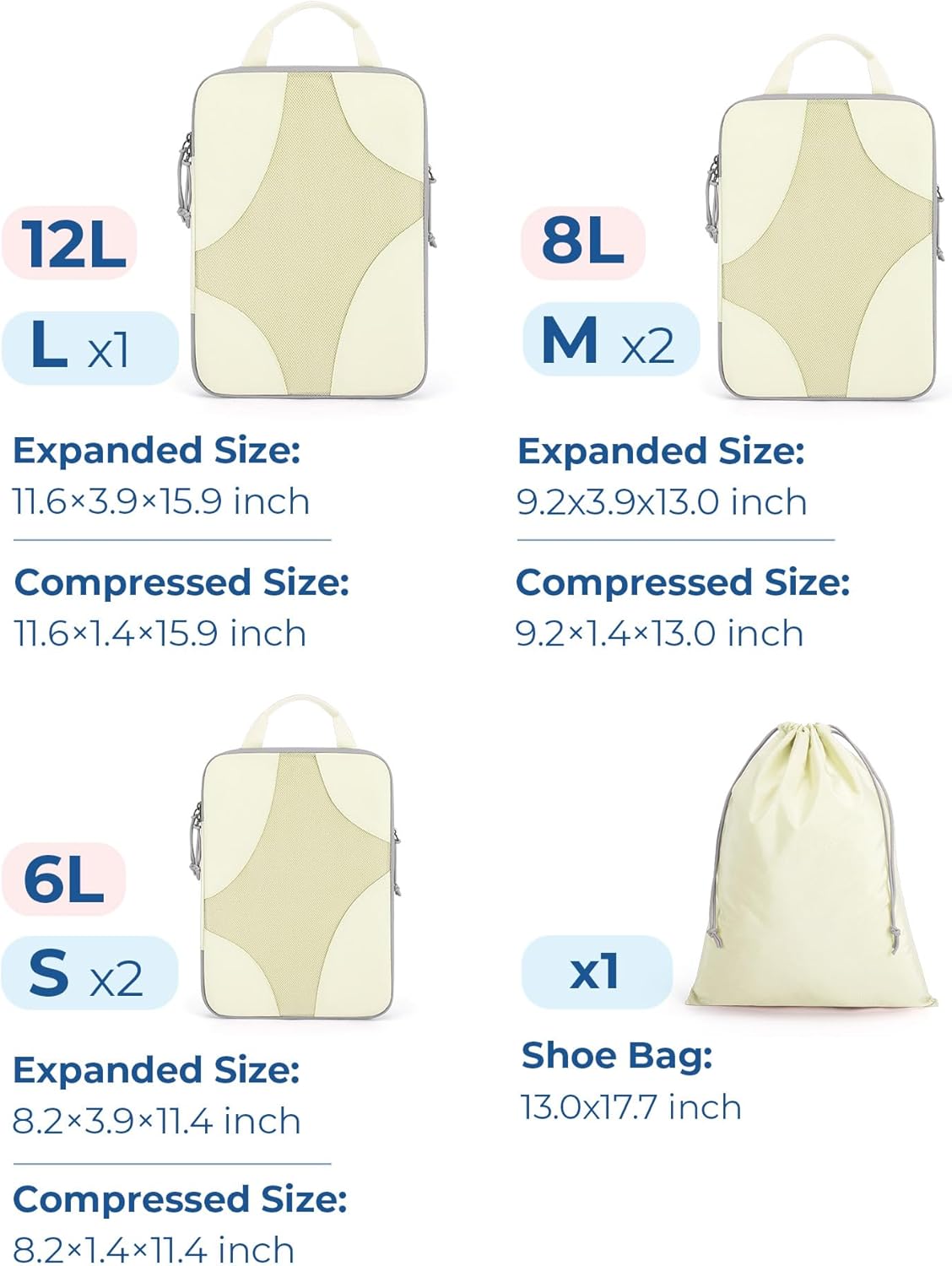 Compression Packing Cubes, Travel Bag Cruise Ship Essentials | Lightweight, Compressible Suitcase Organizer Set fit Standard Carry-On & Checked Luggage, 6 Set, 14 Set Washable Packing Bags