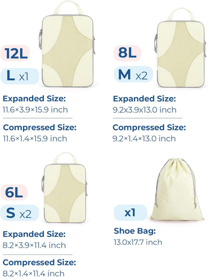 Compression Packing Cubes, Travel Bag Cruise Ship Essentials | Lightweight, Compressible Suitcase Organizer Set fit Standard Carry-On & Checked Luggage, 6 Set, 14 Set Washable Packing Bags
