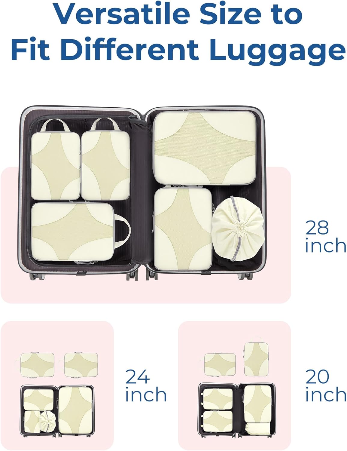Compression Packing Cubes, Travel Bag Cruise Ship Essentials | Lightweight, Compressible Suitcase Organizer Set fit Standard Carry-On & Checked Luggage, 6 Set, 14 Set Washable Packing Bags