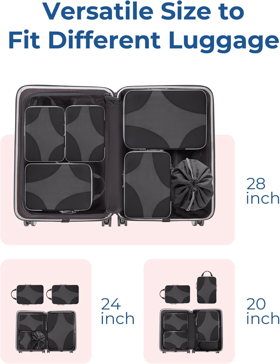 Compression Packing Cubes, Travel Bag Cruise Ship Essentials | Lightweight, Compressible Suitcase Organizer Set fit Standard Carry-On & Checked Luggage, 6 Set, 14 Set Washable Packing Bags