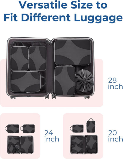 Compression Packing Cubes, Travel Bag Cruise Ship Essentials | Lightweight, Compressible Suitcase Organizer Set fit Standard Carry-On & Checked Luggage, 6 Set, 14 Set Washable Packing Bags