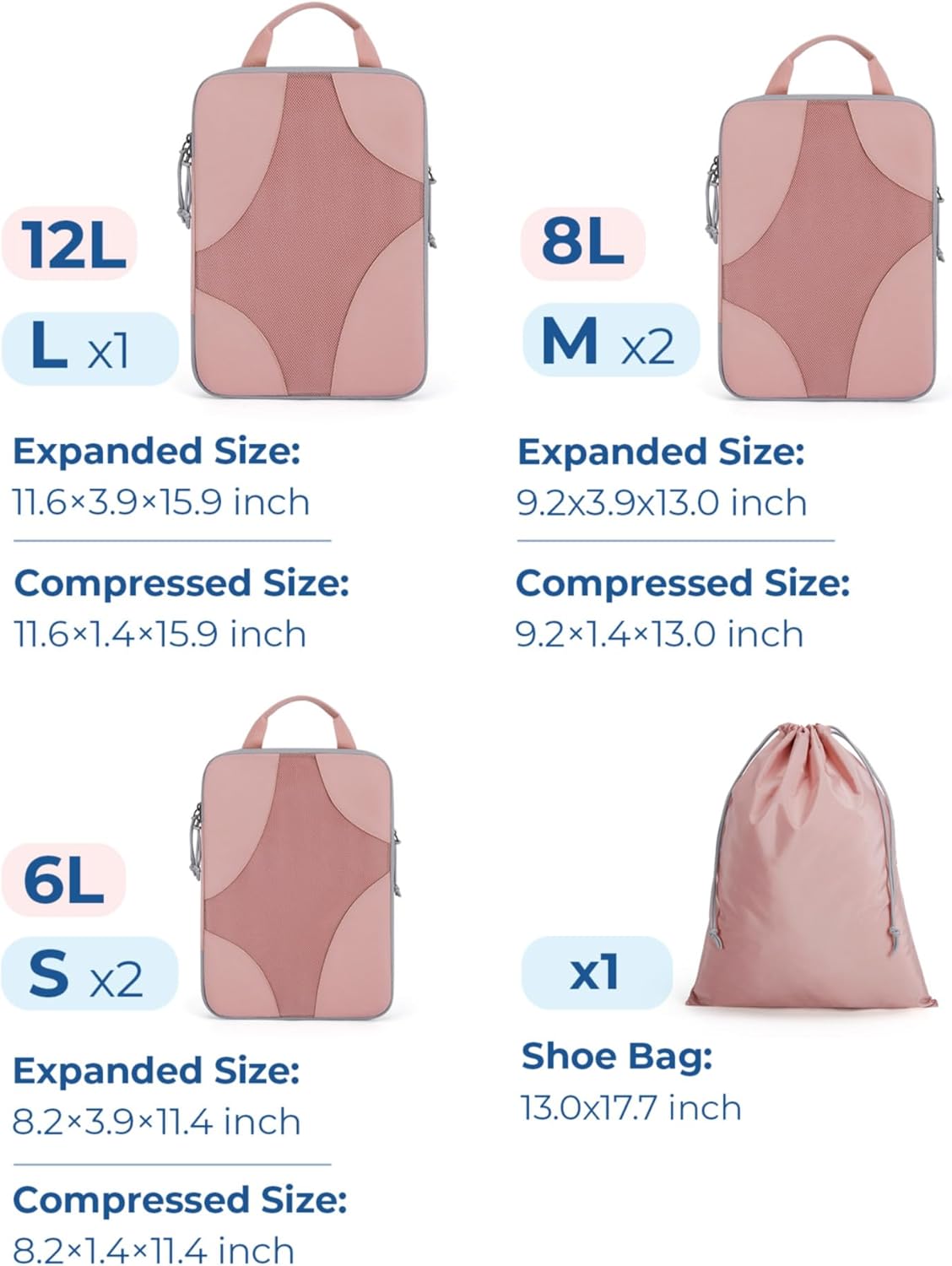 Compression Packing Cubes, Travel Bag Cruise Ship Essentials | Lightweight, Compressible Suitcase Organizer Set fit Standard Carry-On & Checked Luggage, 6 Set, 14 Set Washable Packing Bags
