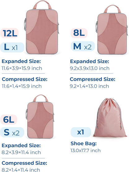 Compression Packing Cubes, Travel Bag Cruise Ship Essentials | Lightweight, Compressible Suitcase Organizer Set fit Standard Carry-On & Checked Luggage, 6 Set, 14 Set Washable Packing Bags