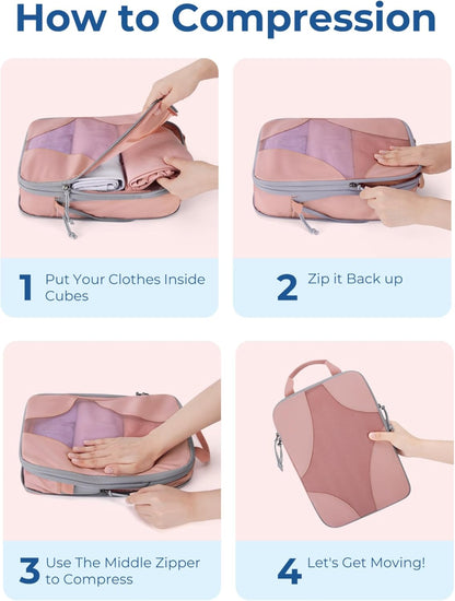 Compression Packing Cubes, Travel Bag Cruise Ship Essentials | Lightweight, Compressible Suitcase Organizer Set fit Standard Carry-On & Checked Luggage, 6 Set, 14 Set Washable Packing Bags