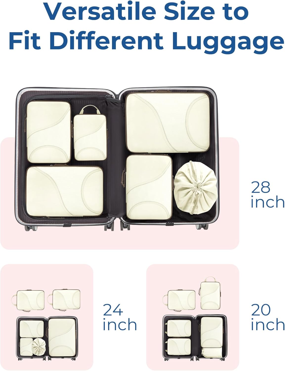 Compression Packing Cubes, Travel Bag Cruise Ship Essentials | Lightweight, Compressible Suitcase Organizer Set fit Standard Carry-On & Checked Luggage, 6 Set, 14 Set Washable Packing Bags