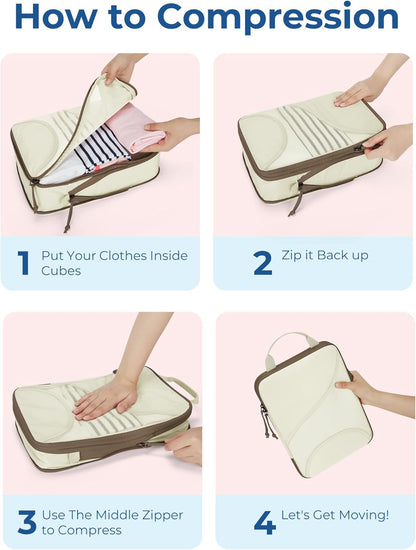 Compression Packing Cubes, Travel Bag Cruise Ship Essentials | Lightweight, Compressible Suitcase Organizer Set fit Standard Carry-On & Checked Luggage, 6 Set, 14 Set Washable Packing Bags