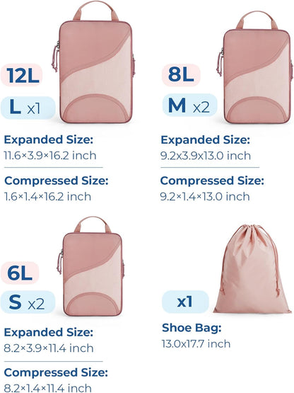 Compression Packing Cubes, Travel Bag Cruise Ship Essentials | Lightweight, Compressible Suitcase Organizer Set fit Standard Carry-On & Checked Luggage, 6 Set, 14 Set Washable Packing Bags