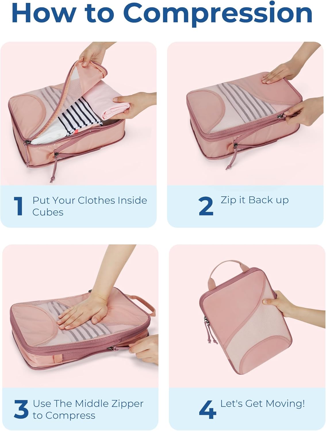 Compression Packing Cubes, Travel Bag Cruise Ship Essentials | Lightweight, Compressible Suitcase Organizer Set fit Standard Carry-On & Checked Luggage, 6 Set, 14 Set Washable Packing Bags