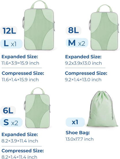 Compression Packing Cubes, Travel Bag Cruise Ship Essentials | Lightweight, Compressible Suitcase Organizer Set fit Standard Carry-On & Checked Luggage, 6 Set, 14 Set Washable Packing Bags