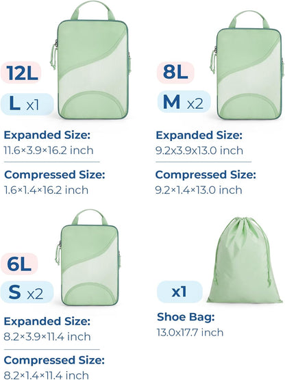 Compression Packing Cubes, Travel Bag Cruise Ship Essentials | Lightweight, Compressible Suitcase Organizer Set fit Standard Carry-On & Checked Luggage, 6 Set, 14 Set Washable Packing Bags