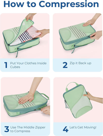 Compression Packing Cubes, Travel Bag Cruise Ship Essentials | Lightweight, Compressible Suitcase Organizer Set fit Standard Carry-On & Checked Luggage, 6 Set, 14 Set Washable Packing Bags