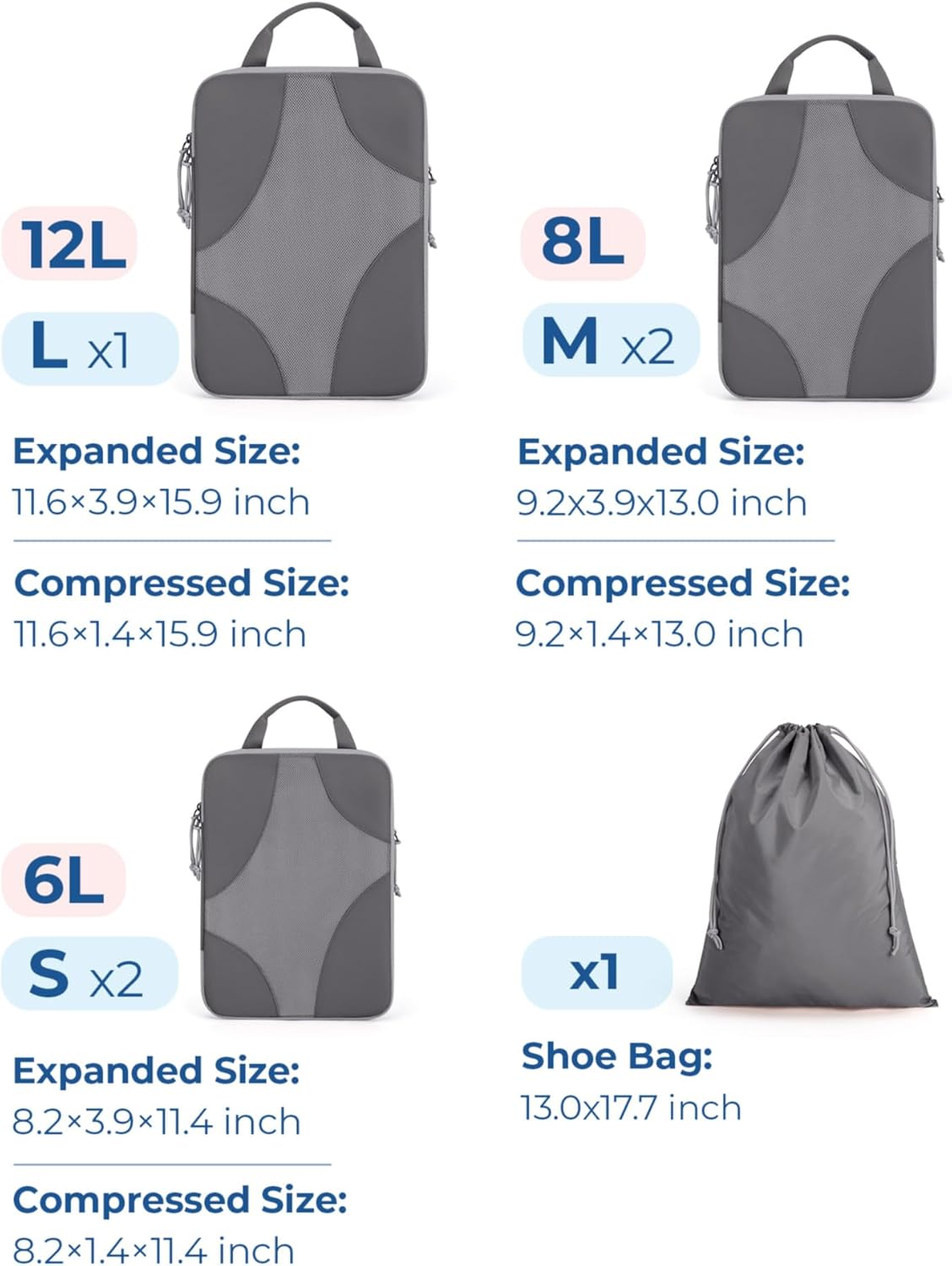 Compression Packing Cubes, Travel Bag Cruise Ship Essentials | Lightweight, Compressible Suitcase Organizer Set fit Standard Carry-On & Checked Luggage, 6 Set, 14 Set Washable Packing Bags