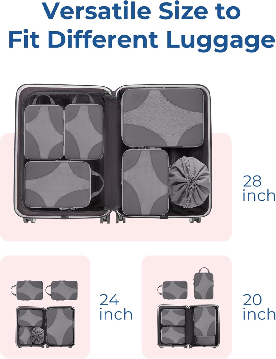 Compression Packing Cubes, Travel Bag Cruise Ship Essentials | Lightweight, Compressible Suitcase Organizer Set fit Standard Carry-On & Checked Luggage, 6 Set, 14 Set Washable Packing Bags