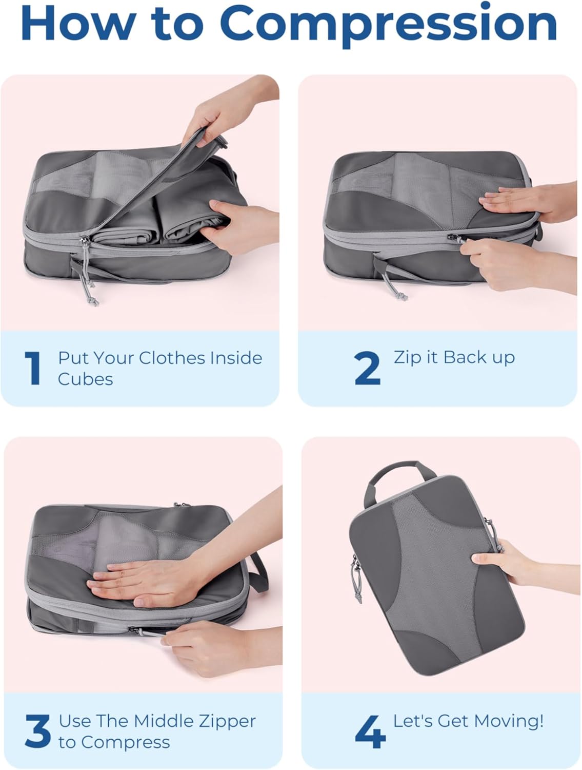 Compression Packing Cubes, Travel Bag Cruise Ship Essentials | Lightweight, Compressible Suitcase Organizer Set fit Standard Carry-On & Checked Luggage, 6 Set, 14 Set Washable Packing Bags