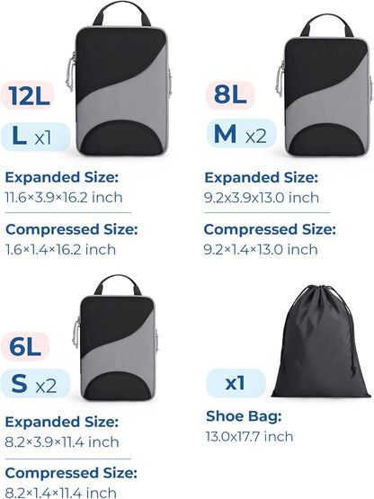 Compression Packing Cubes, Travel Bag Cruise Ship Essentials | Lightweight, Compressible Suitcase Organizer Set fit Standard Carry-On & Checked Luggage, 6 Set, 14 Set Washable Packing Bags