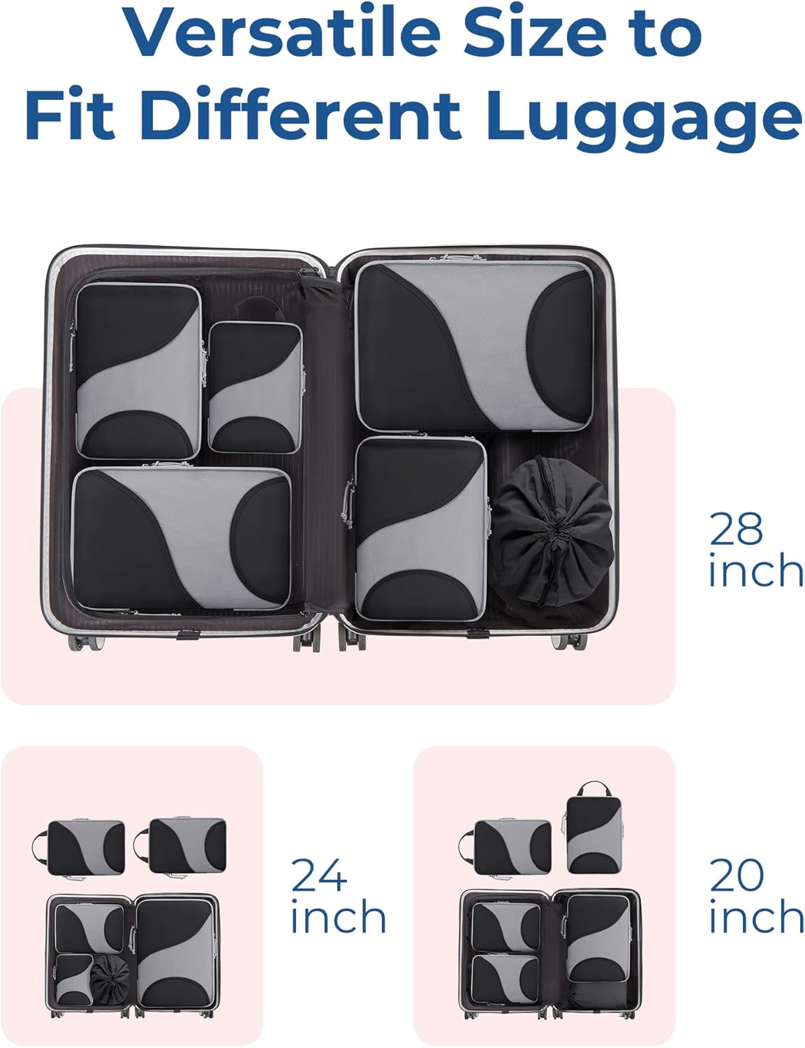 Compression Packing Cubes, Travel Bag Cruise Ship Essentials | Lightweight, Compressible Suitcase Organizer Set fit Standard Carry-On & Checked Luggage, 6 Set, 14 Set Washable Packing Bags