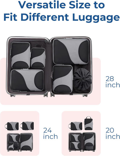 Compression Packing Cubes, Travel Bag Cruise Ship Essentials | Lightweight, Compressible Suitcase Organizer Set fit Standard Carry-On & Checked Luggage, 6 Set, 14 Set Washable Packing Bags