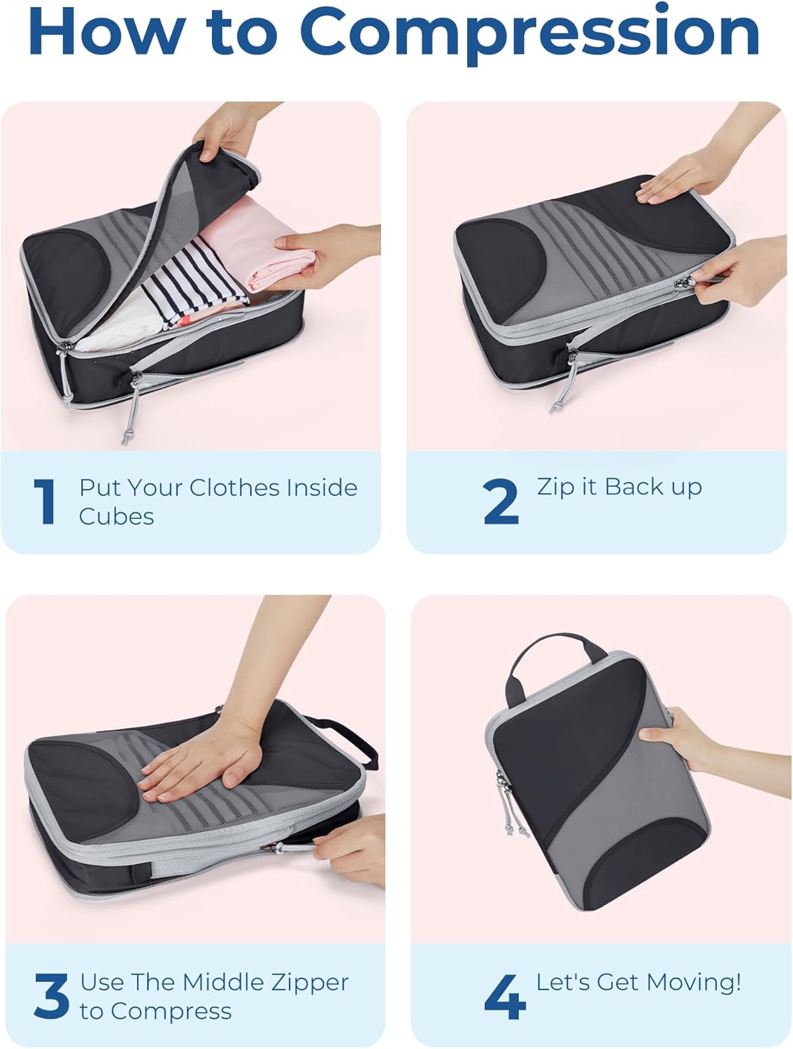 Compression Packing Cubes, Travel Bag Cruise Ship Essentials | Lightweight, Compressible Suitcase Organizer Set fit Standard Carry-On & Checked Luggage, 6 Set, 14 Set Washable Packing Bags