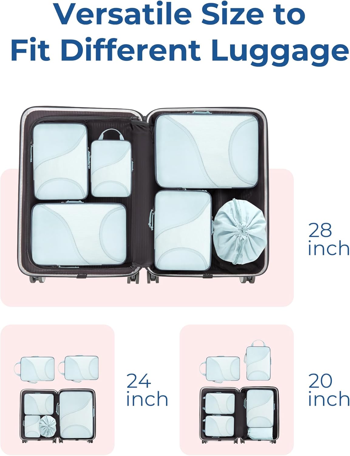 Compression Packing Cubes, Travel Bag Cruise Ship Essentials | Lightweight, Compressible Suitcase Organizer Set fit Standard Carry-On & Checked Luggage, 6 Set, 14 Set Washable Packing Bags
